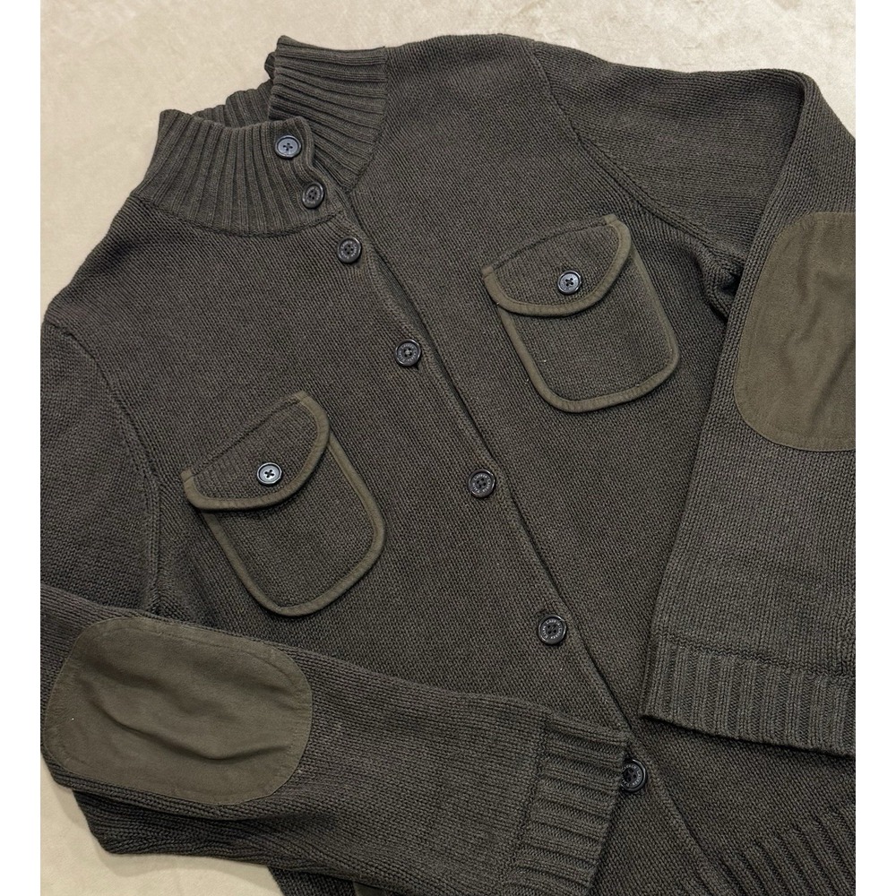 Vtg Ralph Lauren Women's Olive Green Military Style Knit Cardigan Button Up XL